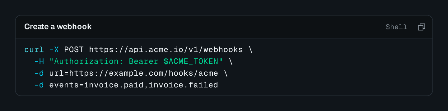 Screenshot of the Code block