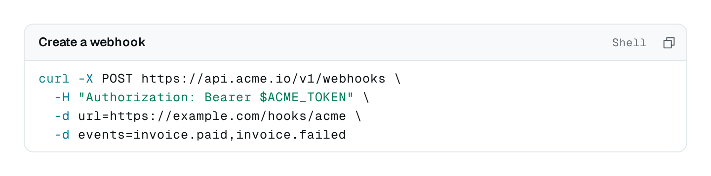 Screenshot of the Code block