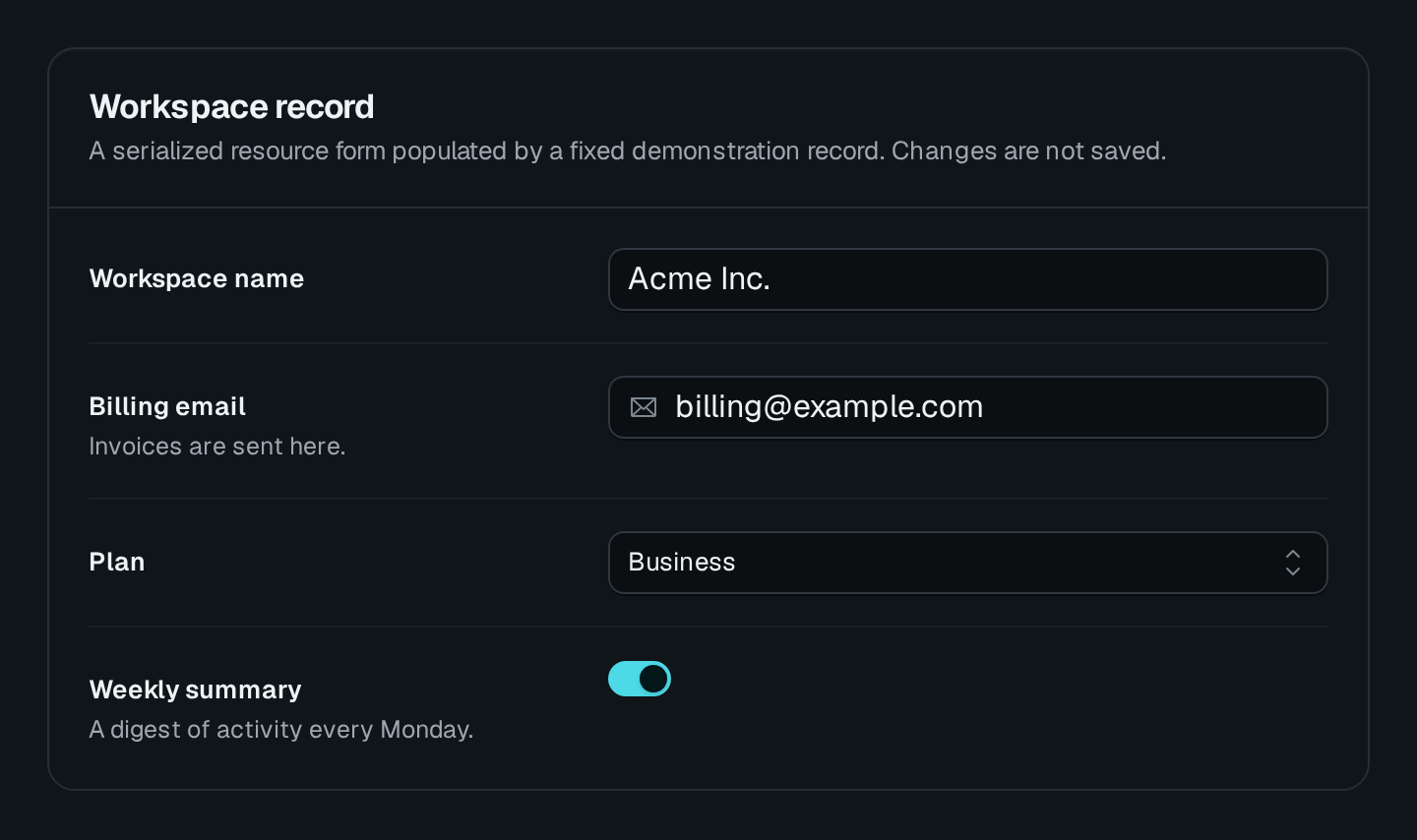 Screenshot of the Table form block