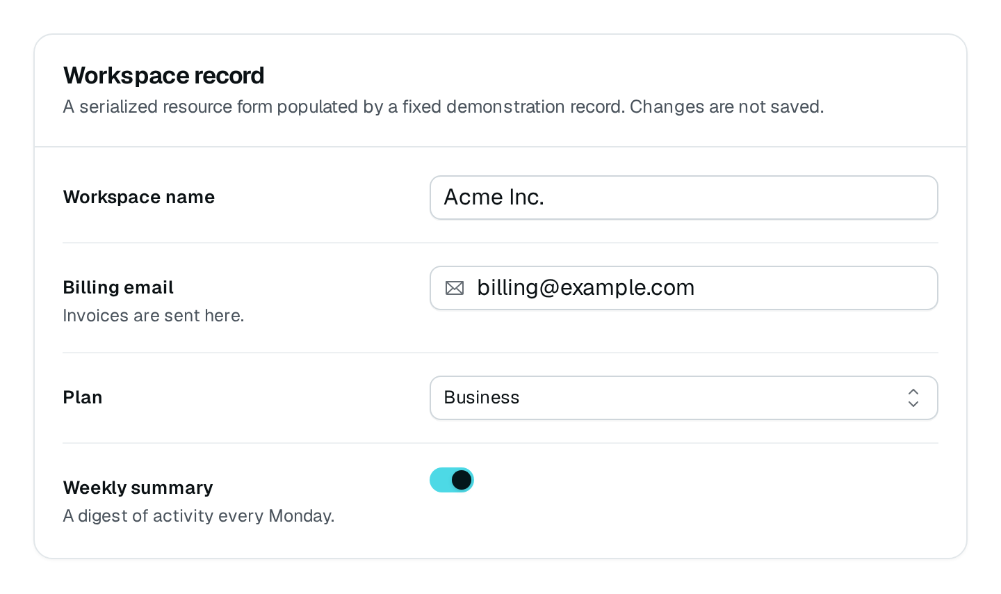 Screenshot of the Table form block