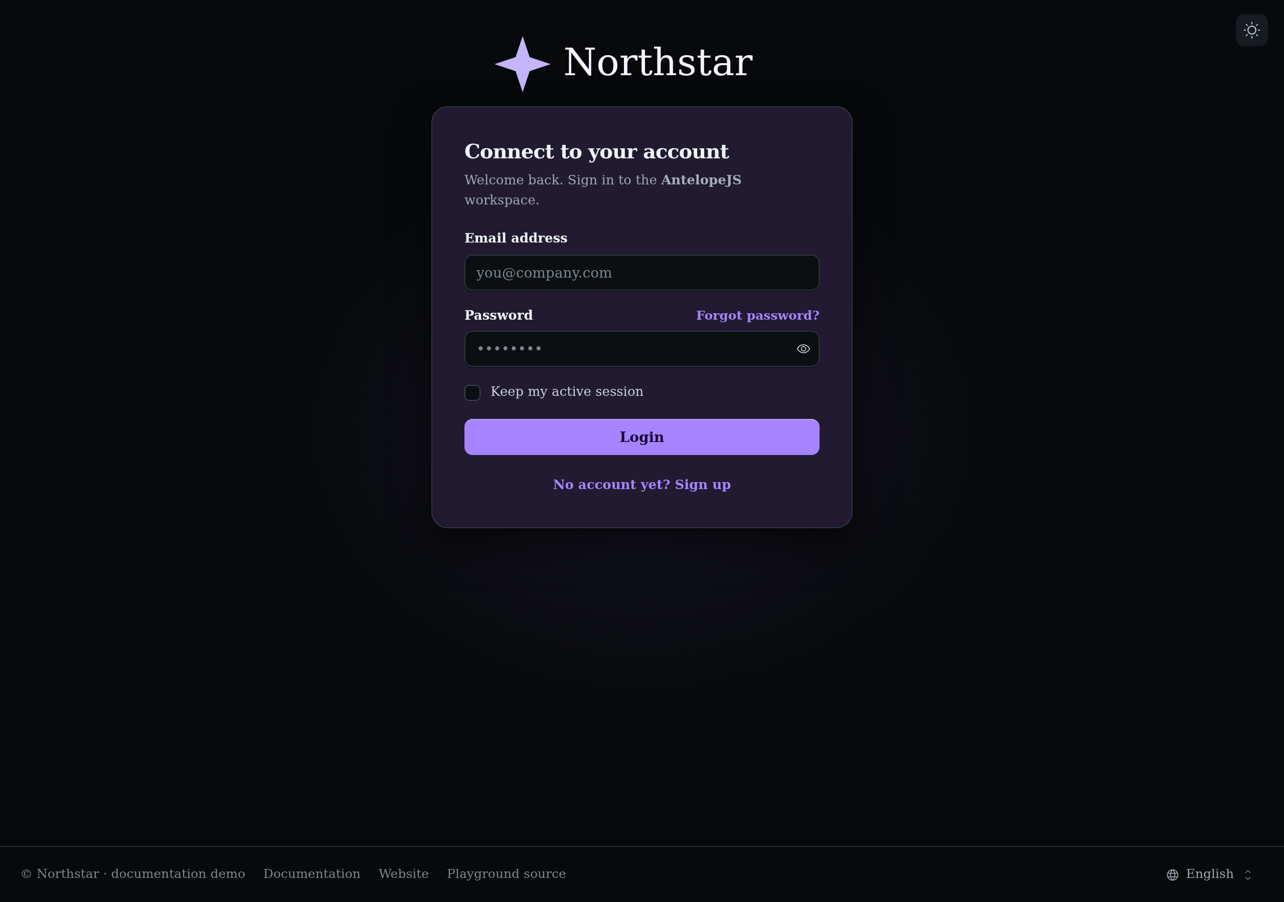 The Northstar logo above the real sign-in form in dark mode