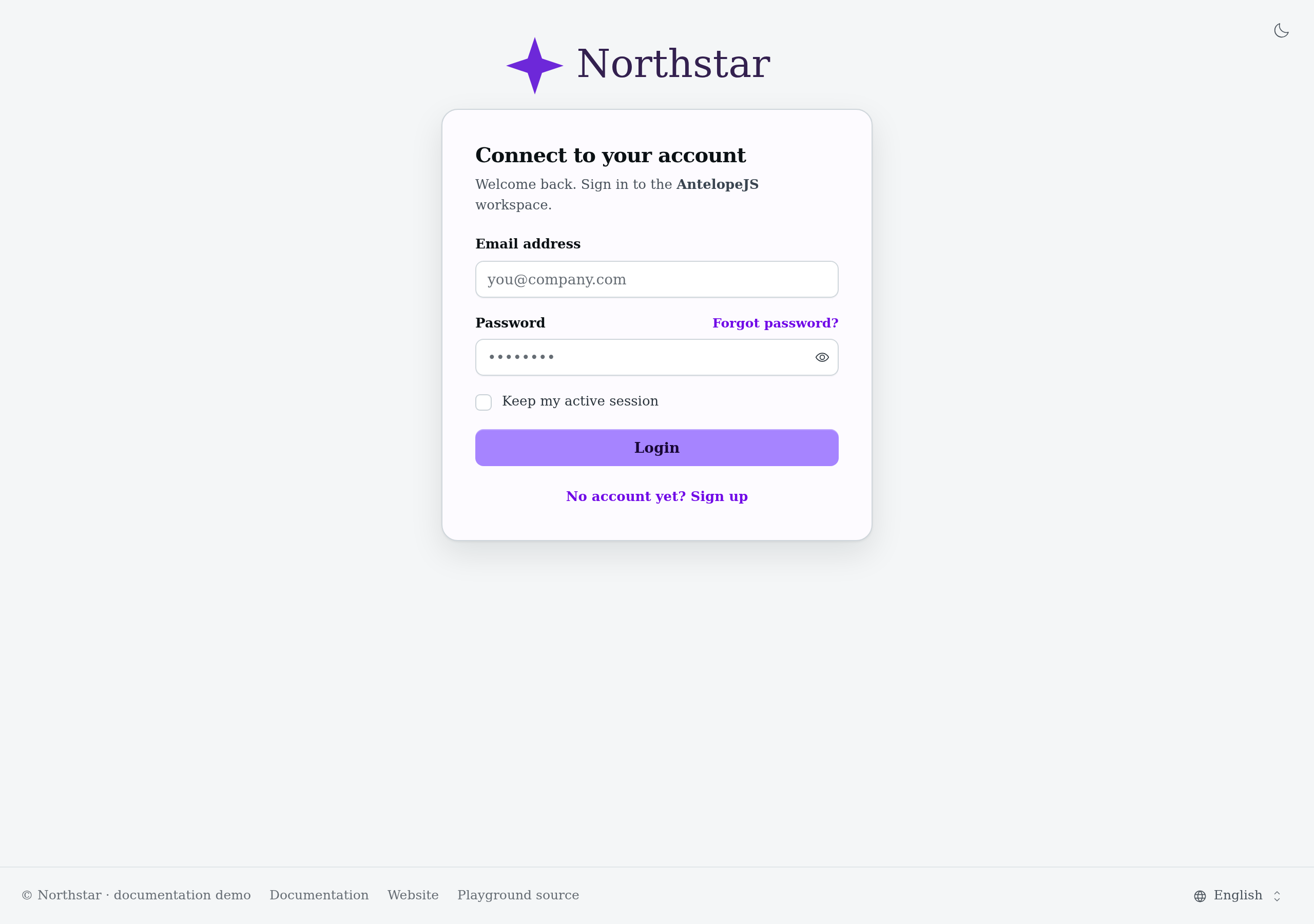 The Northstar logo above the real sign-in form in light mode