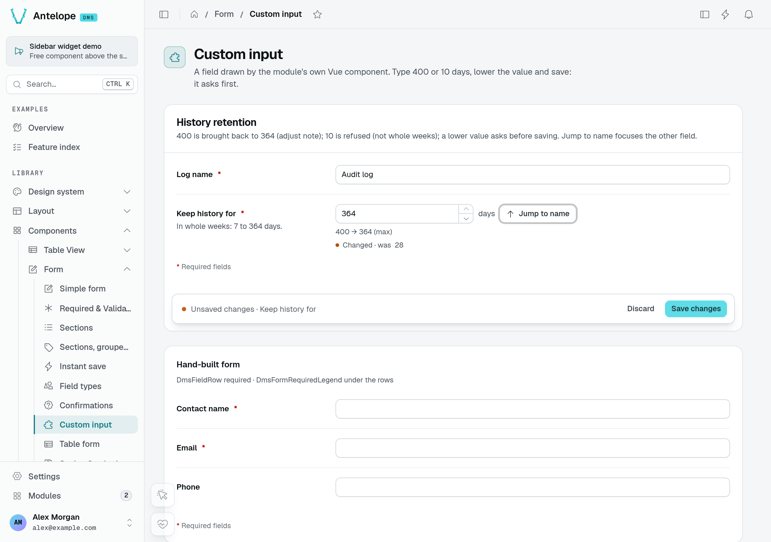 Custom retention input adjusting 400 to 364 days with an adjustment note