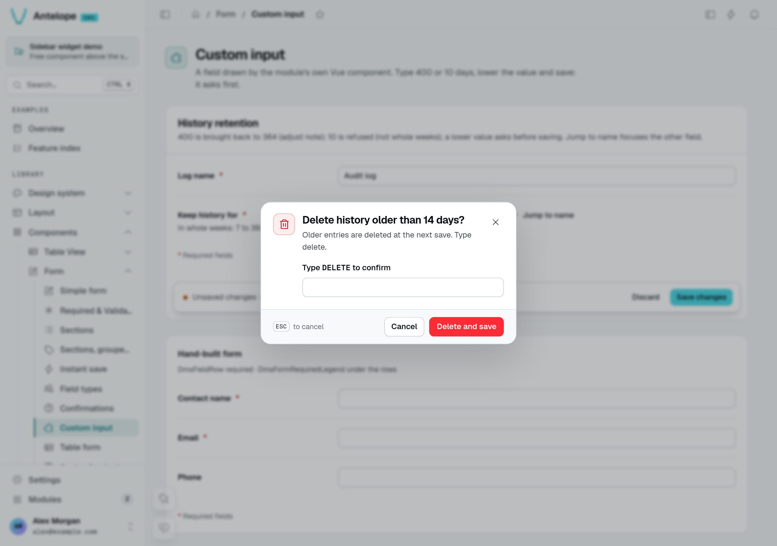 Confirmation before saving a reduction of retention to 14 days