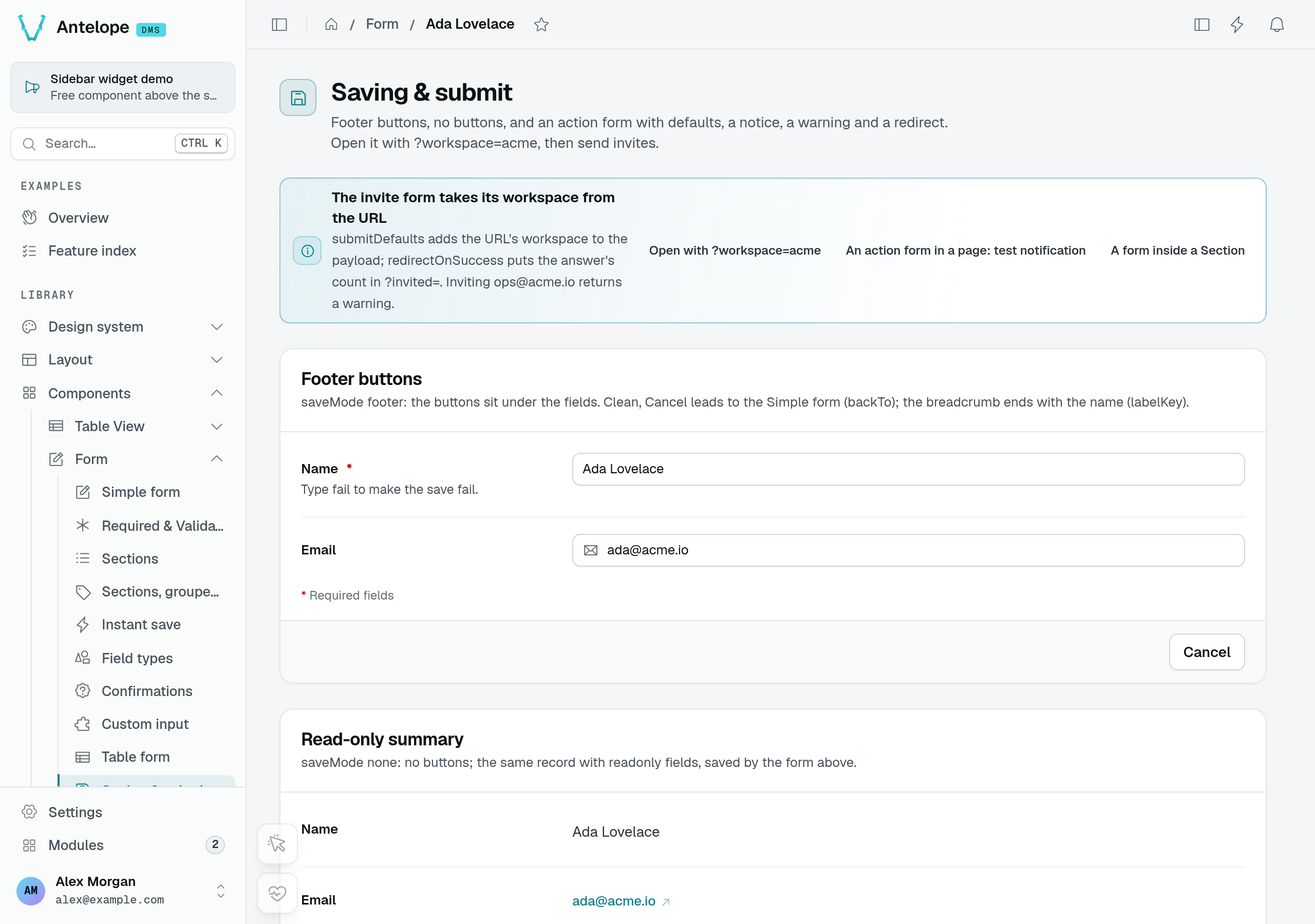 Clean contact form with Cancel and a read-only summary