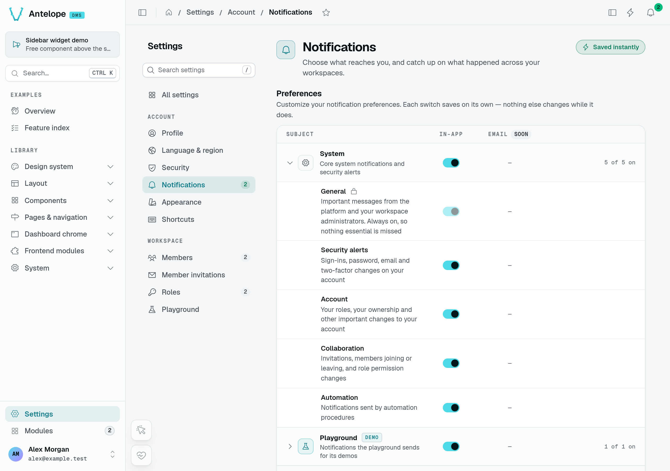 Notification preferences with System expanded and the General subject locked on