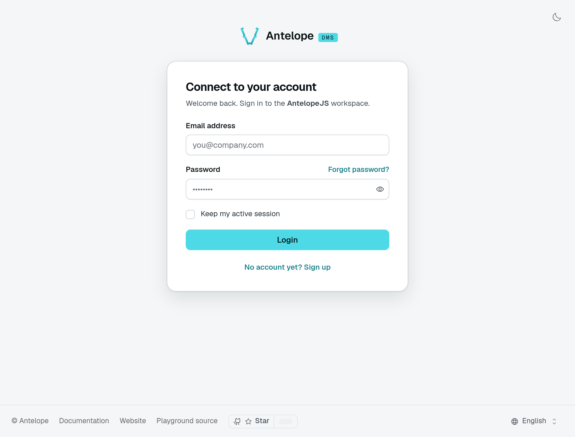 The built-in sign-in form with email, password, and password-recovery link