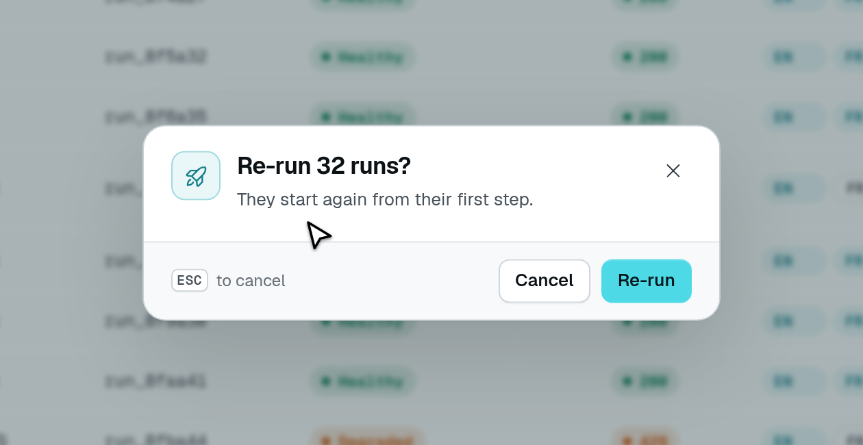 Confirmation asking whether to re-run all 32 selected runs