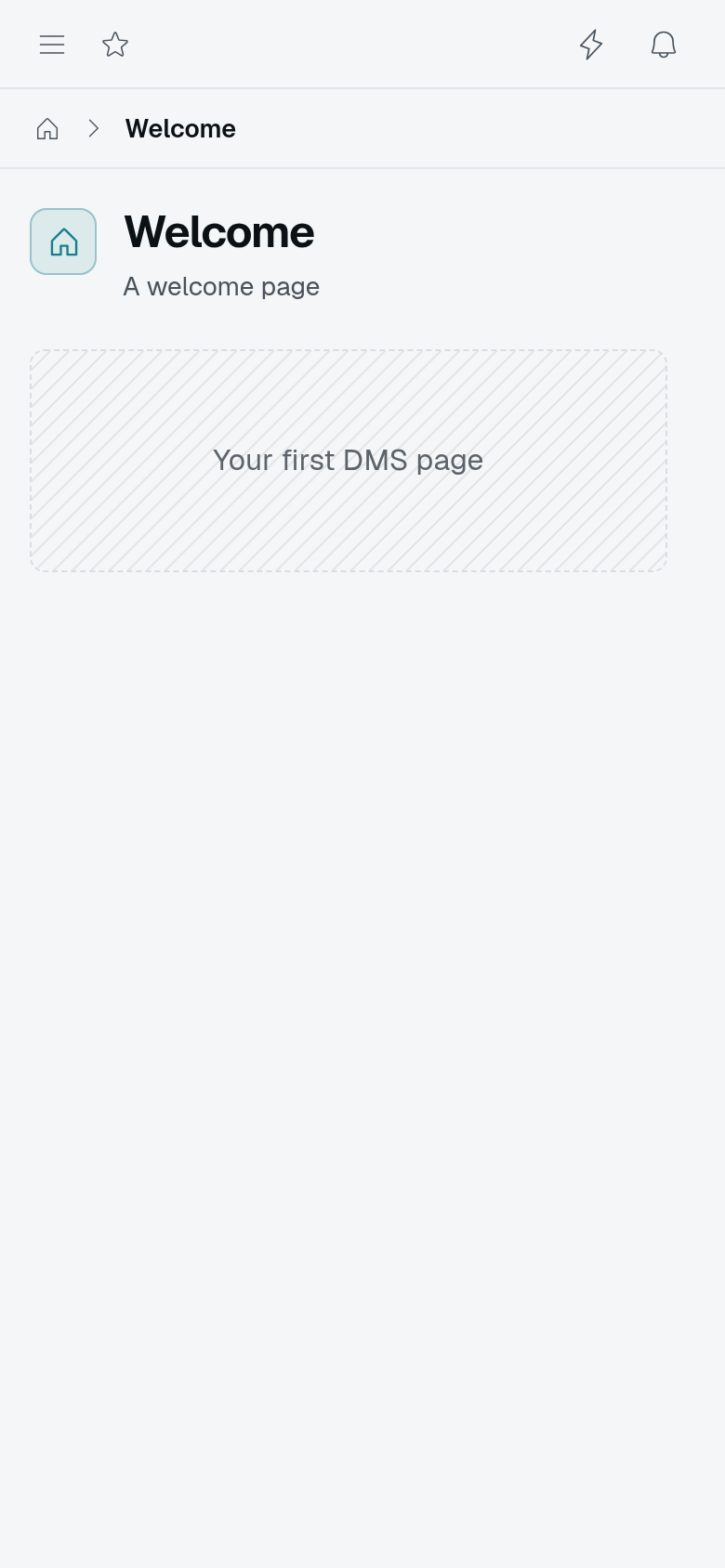 Welcome page with the same placeholder at a 390-pixel viewport